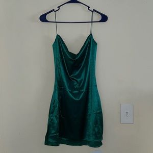 green cowl neck dress